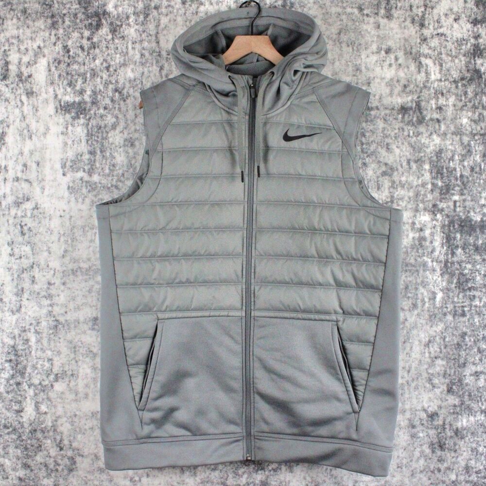 Nike Vest Mens Large Gray Hooded Quilted Insulated Full Zip BV4534-084